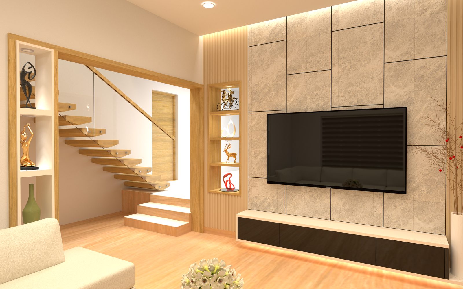 Living Room with Staircase